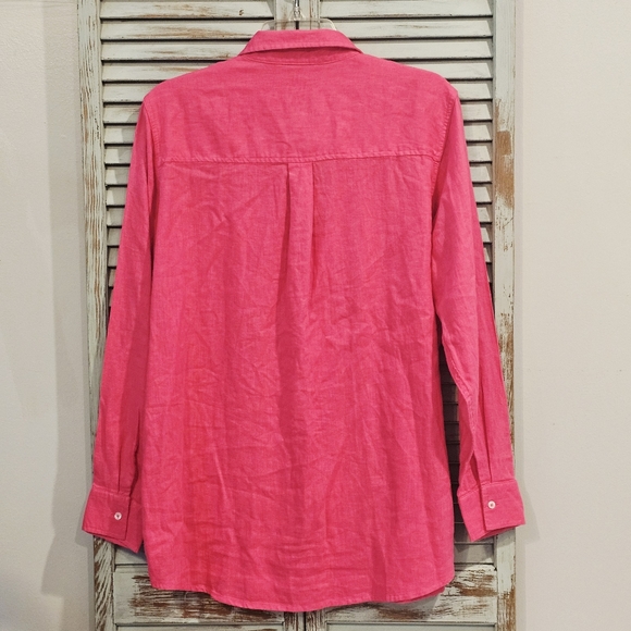 NWT GAP Womens L Pink Linen Button Down Top Casual Preppy Career Western Shirt - Picture 8 of 10